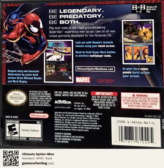 Ultimate Spider-Man Nintendo DS, NTSC box back