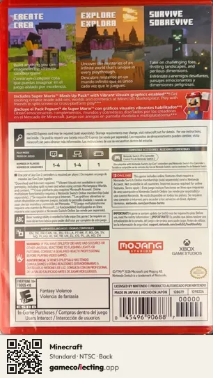 Minecraft Nintendo Switch 2, NTSC box back