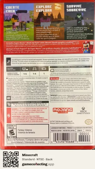 Minecraft Nintendo Switch 2, NTSC box back