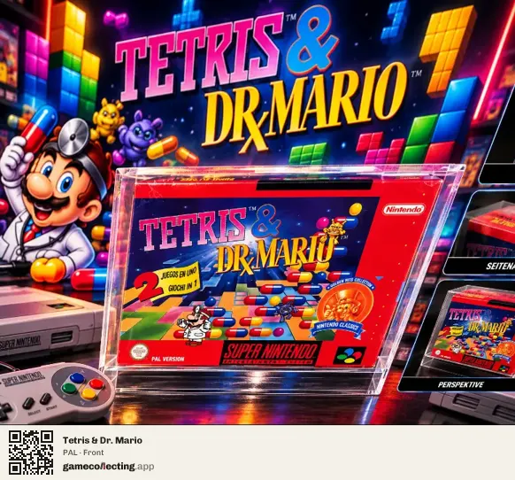 Tetris & Dr. Mario Super Nintendo Entertainment System, PAL box front
