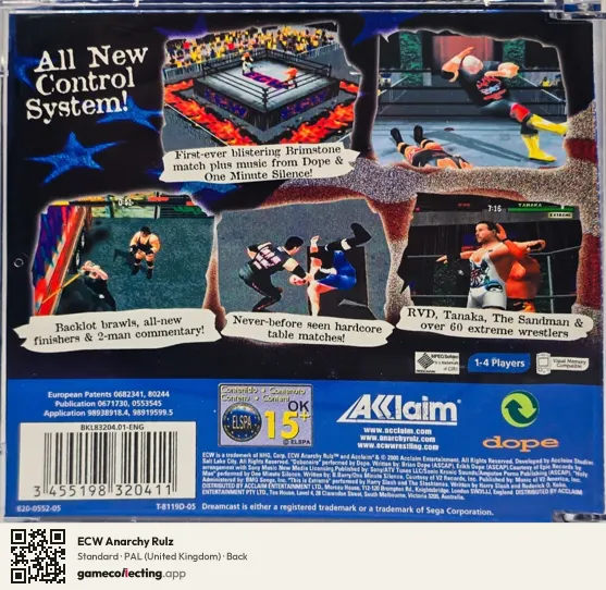 ECW Anarchy Rulz Sega Dreamcast, United Kingdom box back
