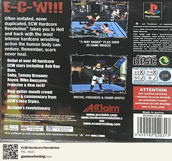ECW Hardcore Revolution PlayStation, PAL box back