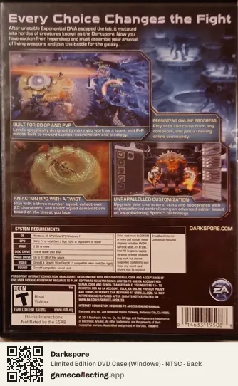 Darkspore Computer, NTSC box back