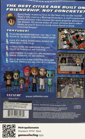 Metropolismania PlayStation 2, NTSC box back