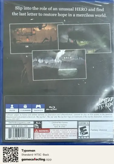 Typoman PlayStation 4, NTSC box back