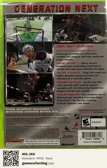 NHL 2K6 Xbox 360, NTSC box back