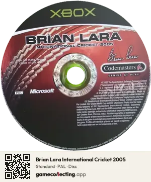 Brian Lara International Cricket 2005 Xbox, PAL disc