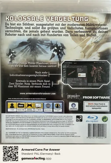 Armored Core: For Answer PlayStation 3, Germany box back
