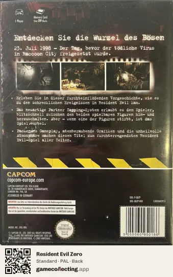 Resident Evil Zero Nintendo GameCube, PAL box back