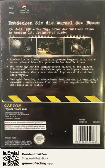 Resident Evil Zero Nintendo GameCube, PAL box back