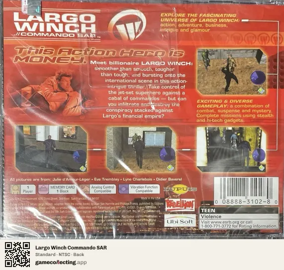 Largo Winch Commando SAR PlayStation, NTSC box back
