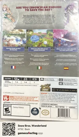Snow Bros. Wonderland Nintendo Switch, NTSC box back