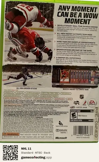 NHL 11 Xbox 360, NTSC box back