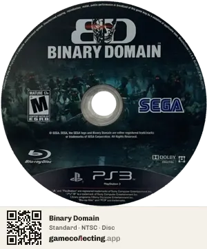 Binary Domain PlayStation 3, NTSC disc