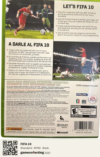 FIFA 10 Xbox 360, NTSC box back