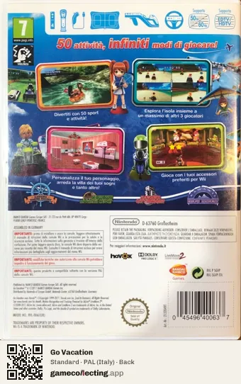 Go Vacation Nintendo Wii, Italy box back