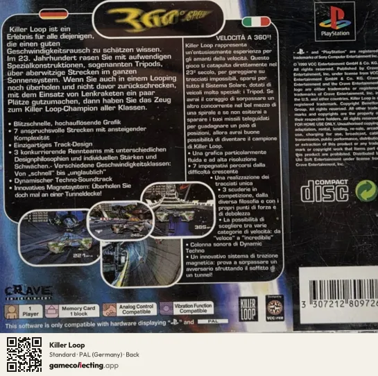 Killer Loop PlayStation, Germany box back