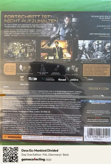 Deus Ex: Mankind Divided Xbox One, Germany box back