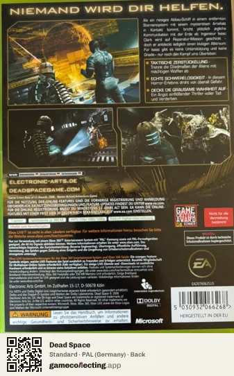 Dead Space Xbox 360, Germany box back