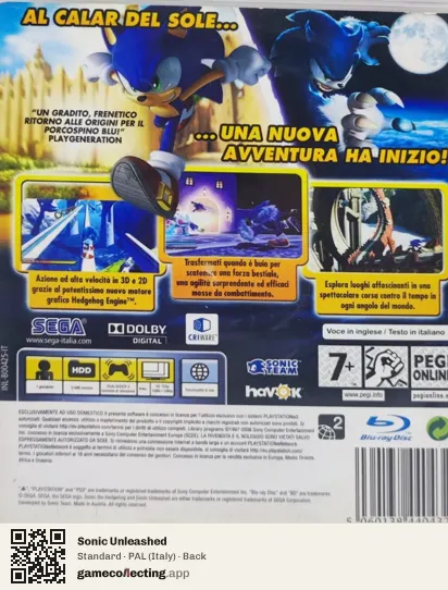 Sonic Unleashed PlayStation 3, Italy box back