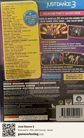 Just Dance 3 Xbox 360, Germany box back