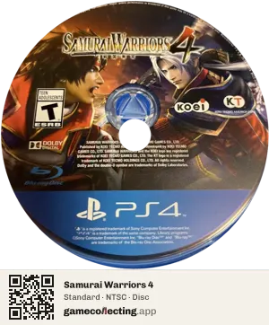 Samurai Warriors 4 PlayStation 4, NTSC disc