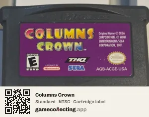 Columns Crown Game Boy Advance, NTSC cartridge label