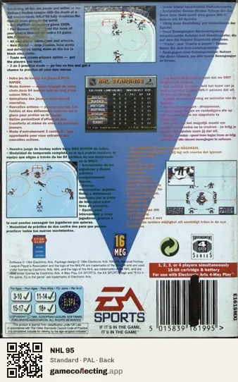 NHL 95 Sega Mega Drive / Genesis, PAL box back