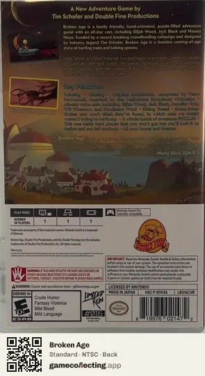 Broken Age Nintendo Switch, NTSC box back