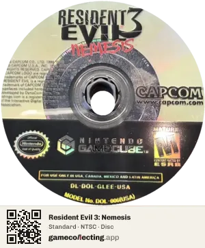 Resident Evil 3: Nemesis Nintendo GameCube, NTSC disc
