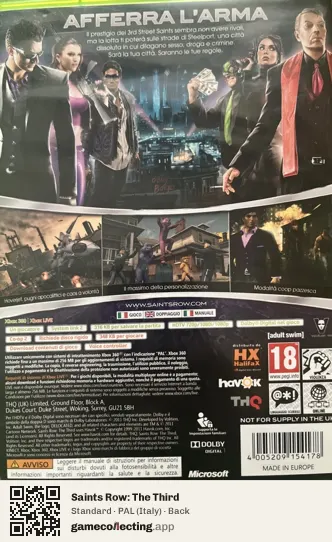 Saints Row: The Third Xbox 360, Italy box back