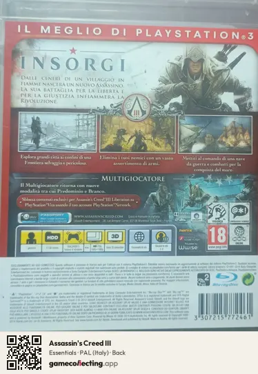Assassin's Creed III PlayStation 3, Italy box back