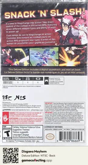Disgaea Mayhem Nintendo Switch, NTSC box back