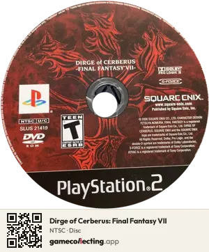 Dirge of Cerberus: Final Fantasy VII PlayStation 2, NTSC disc