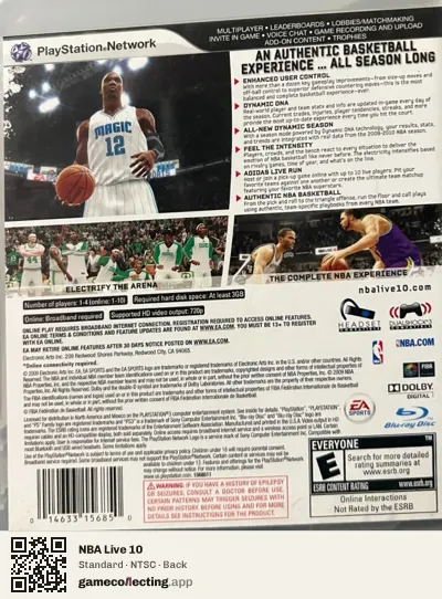 NBA Live 10 PlayStation 3, NTSC box back