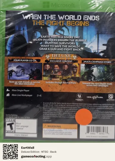 Earthfall Xbox One, NTSC box back