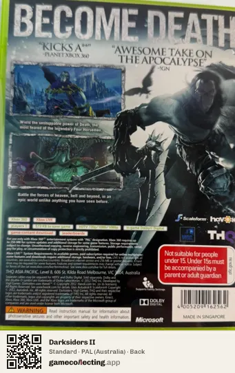 Darksiders II Xbox 360, Australia box back