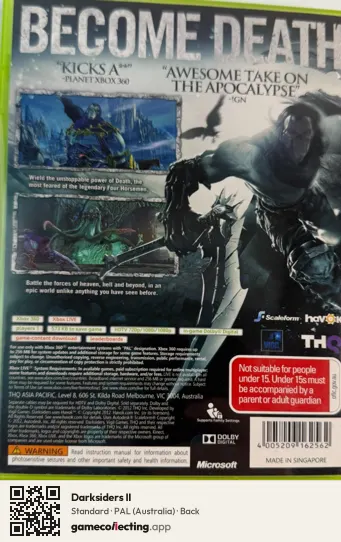Darksiders II Xbox 360, Australia box back