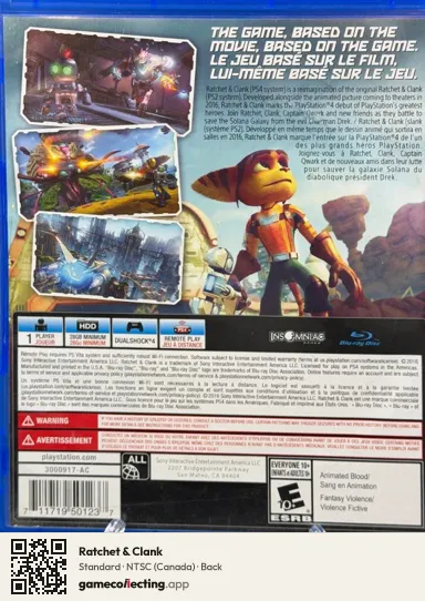 Ratchet & Clank PlayStation 4, Canada box back