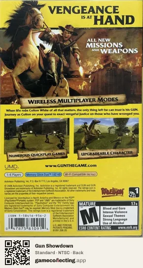 Gun Showdown PlayStation Portable, NTSC box back