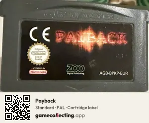 Payback Game Boy Advance, PAL cartridge label