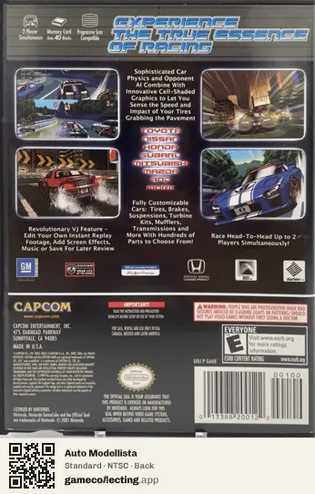 Auto Modellista Nintendo GameCube, NTSC box back