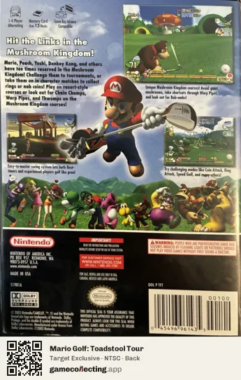 Mario Golf: Toadstool Tour Nintendo GameCube, NTSC box back