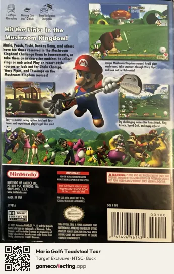Mario Golf: Toadstool Tour Nintendo GameCube, NTSC box back