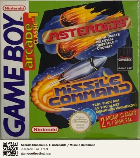 Arcade Classic No. 1: Asteroids / Missile Command Game Boy, PAL box front
