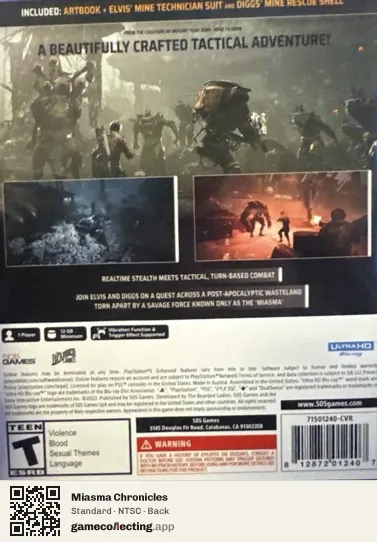 Miasma Chronicles PlayStation 5, NTSC box back