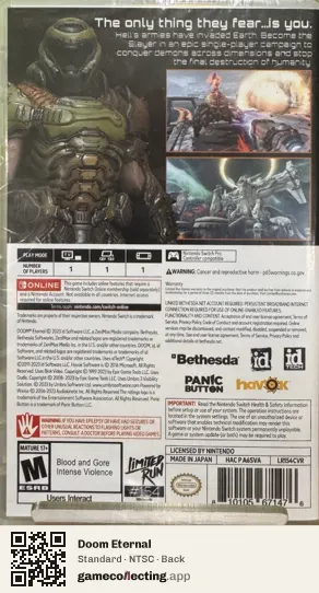 Doom Eternal Nintendo Switch, NTSC box back