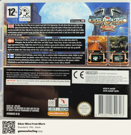Biker Mice from Mars Nintendo DS, PAL box back