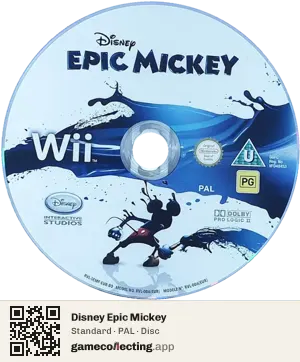 Disney Epic Mickey Nintendo Wii, PAL disc