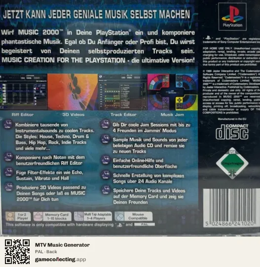 MTV Music Generator PlayStation, PAL box back